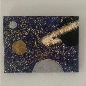 Handcrafted Space Galaxy Canvas Art in Purple and Gold